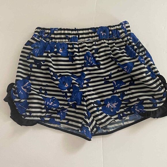 Kate‎ Spade Live Colorfully Black Striped Blue Floral Ruffled Sz XXS Shorts - Picture 3 of 9